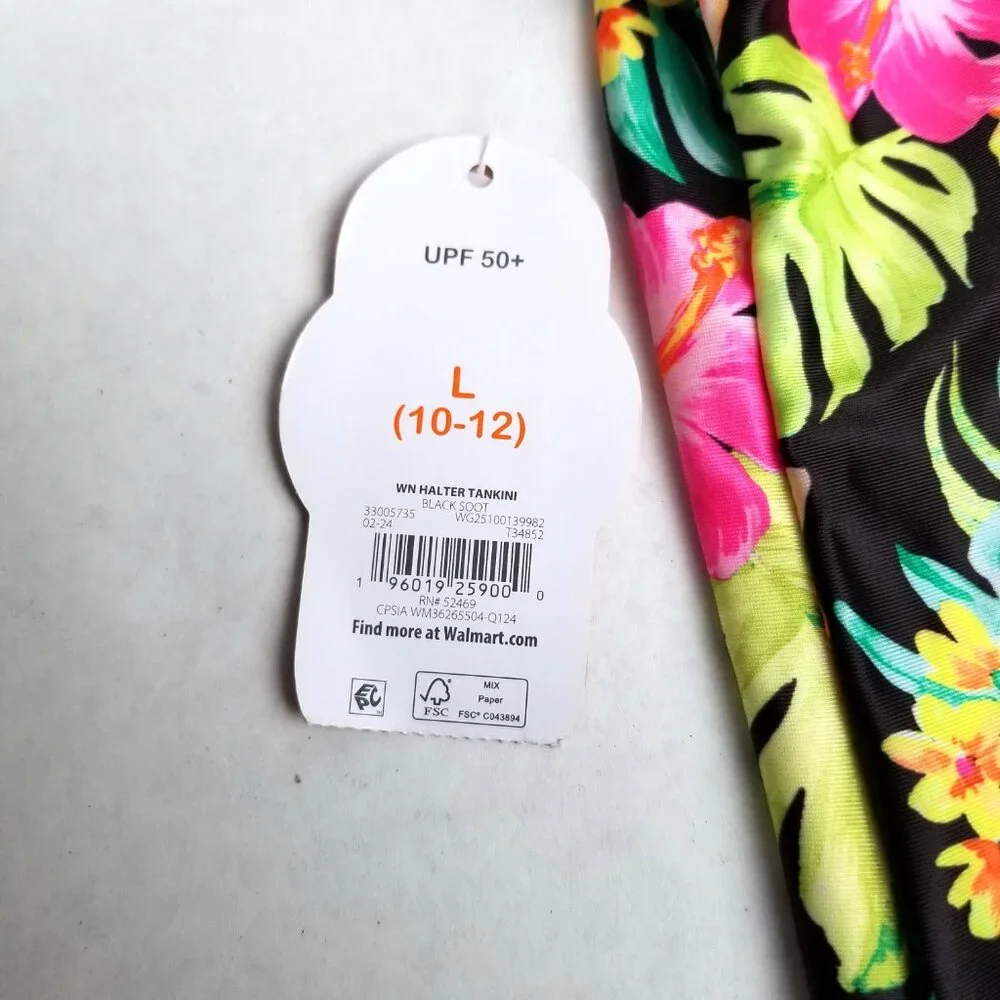 NWT Wonder Nation Girls Tankini Top Large 10 12 Tropical Floral UPF 50 Swim